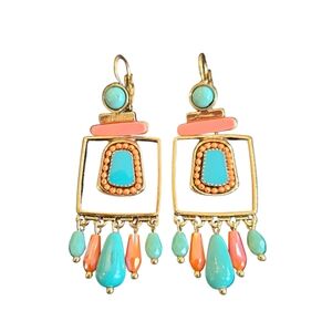 Turquoise and Coral Dangle Earrings